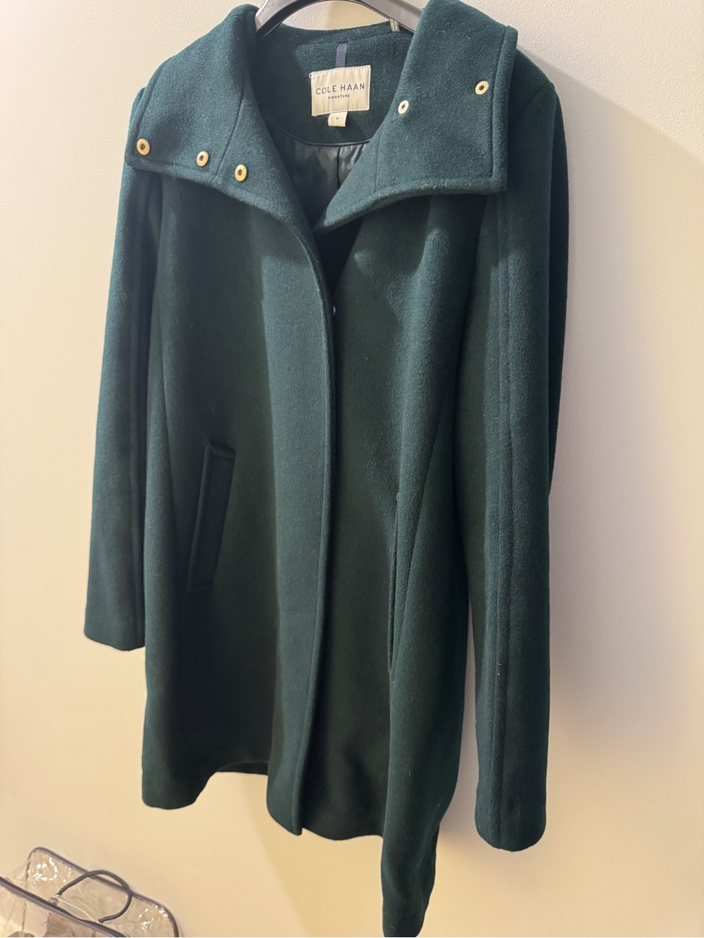 Cole Haan Dark Green Wool-Blend Pea Coat